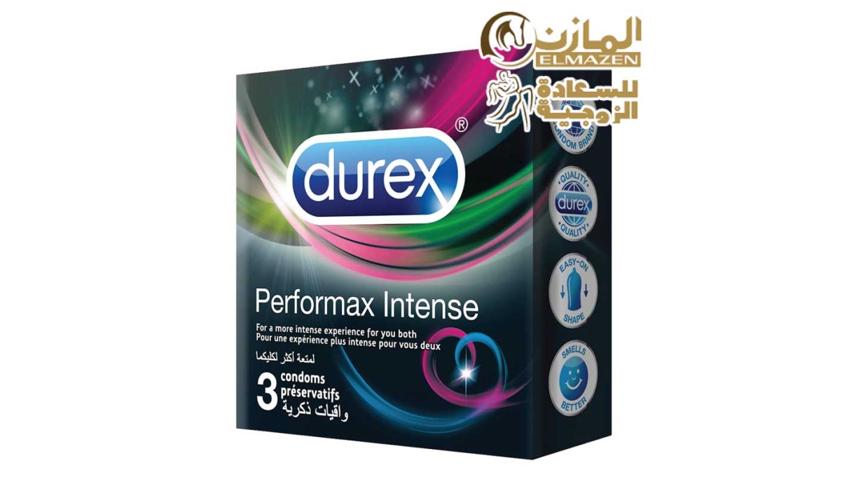 "عبوة واقي ديوركس بيرفورماكس إنتنس تحتوي على 3 قطع - واقي ذكري مع بنزوكايين لإطالة العلاقة"