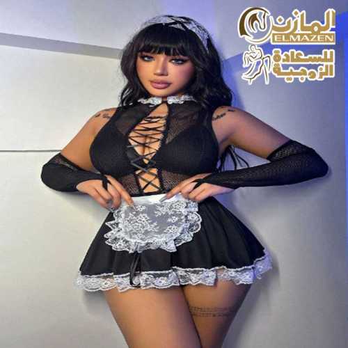 لانجيري تنكري خادمة أسود مع مريلة بيضاء للعرايس