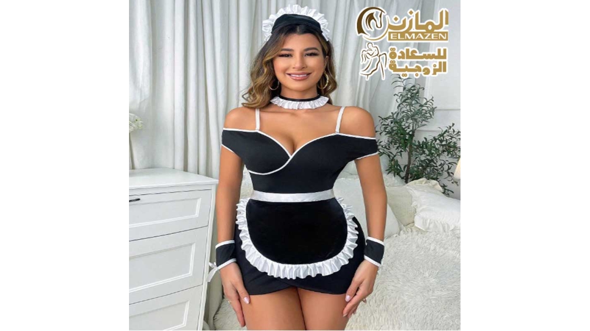 لانجيري تنكري شغالة أسود قطعة واحدة للعرايس