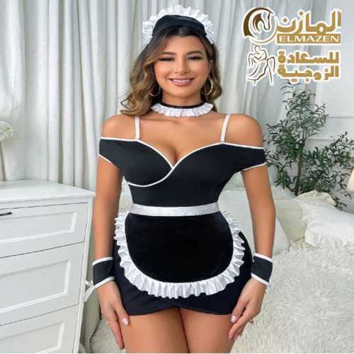لانجيري تنكري شغالة أسود قطعة واحدة للعرايس