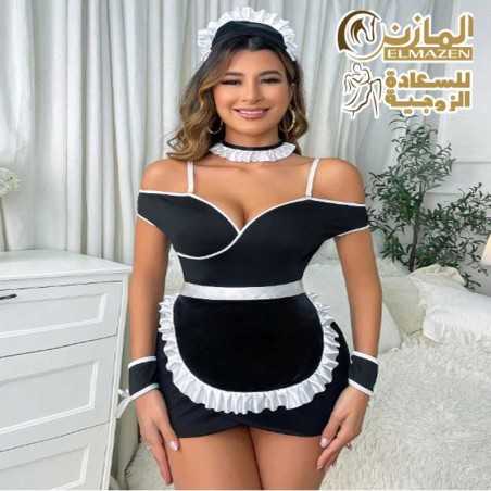 لانجيري تنكري شغالة أسود قطعة واحدة للعرايس