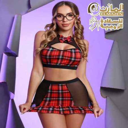 لانجيري تنكري طالبة كاروهات أحمر وأسود للعرايس