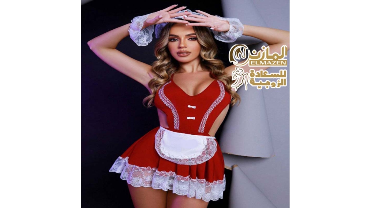 لانجيري تنكري خادمة أحمر مع مريلة بيضاء للعرايس