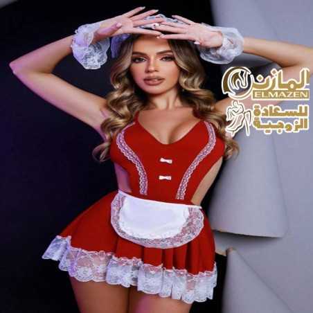 لانجيري تنكري خادمة أحمر مع مريلة بيضاء للعرايس