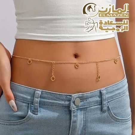 سلسلة بطن ذهبية 57 سم بتصميم دوائر مفرغة - إكسسوارات حريمي