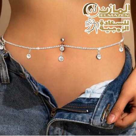 سلسلة خصر فضية بدلايات كريستال - إكسسوارات حريمي