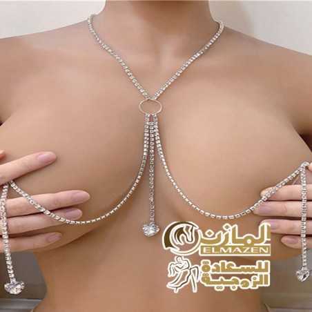 سلسلة جسم نسائية فضية كود 26 بقلوب ماسية