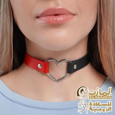 كوليه رقبة جلد نسائي بتدرج الأحمر والأسود مع قلادة قلب معدنية