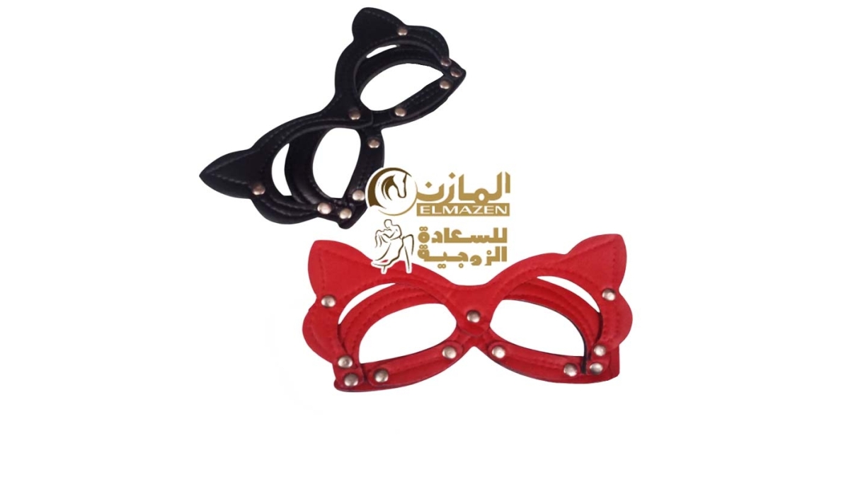 "ماسك القطة الجلدي الأسود الاحمر لكلبشات زوجية"