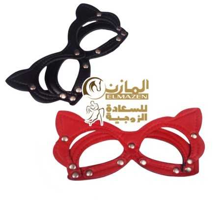 "ماسك القطة الجلدي الأسود الاحمر لكلبشات زوجية"