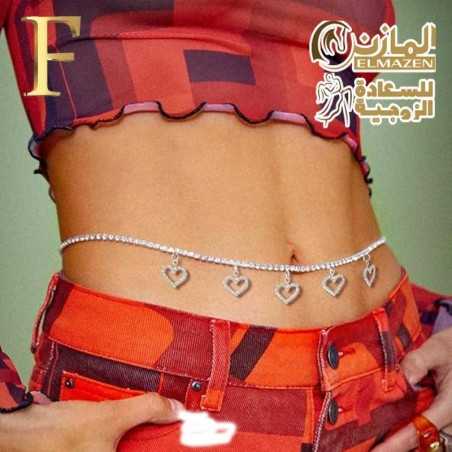 "سلسلة وسط نسائية بدلايات قلب معدنية لامعة"