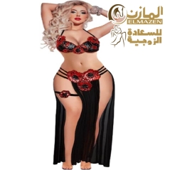 بدلة رقص شرقي مطرزة للمتزوجات بتصميم ورود أنيق