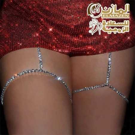 سلسلة فخد كود 68 - اكسسوار جسم حريمى مثير للنساء بتصميم كريستالي فضي لامع - اكسسوارات عرايس ومتزوجات
