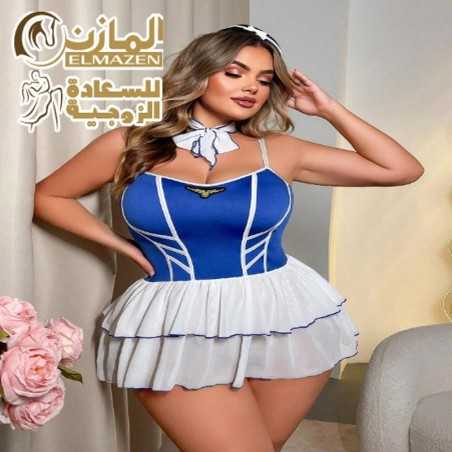 لانجرى المضيفة 470 أزرق مع جيب أبيض لانجرى تنكرى مثير