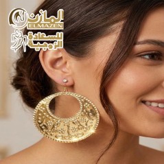 حلق حريمى مخرطة بتصميم ذهبى دائرى كبير - إكسسوار حريمى فاخر