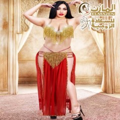 بدلة رقص شرقي كود 330 باللون الأحمر مع خرز ذهبي