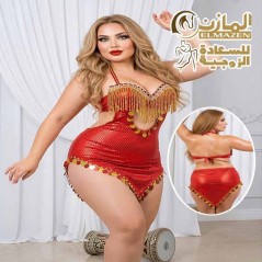 بدلة رقص شرقي كود 425 باللون الأحمر بقماش براق