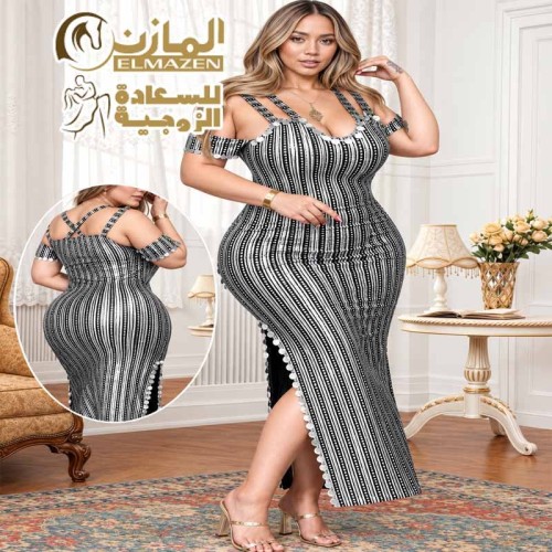 بدلة رقص بيج سايز كود 338 مقاس كبير خطوط فضية