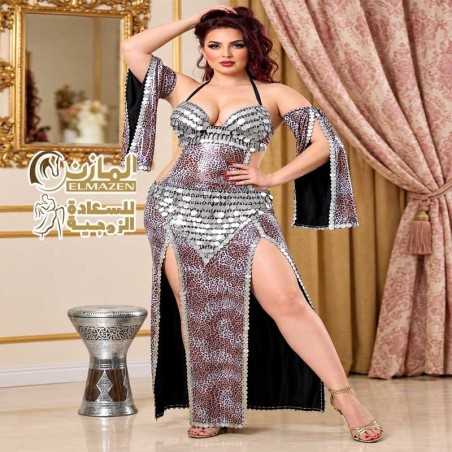 بدلة رقص شرقي كود 952 نقشة الفهد تطريز فضي